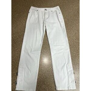 Votre Nom White Straight Leg Pants Embroidered Buttoned Pant Leg Sz 4